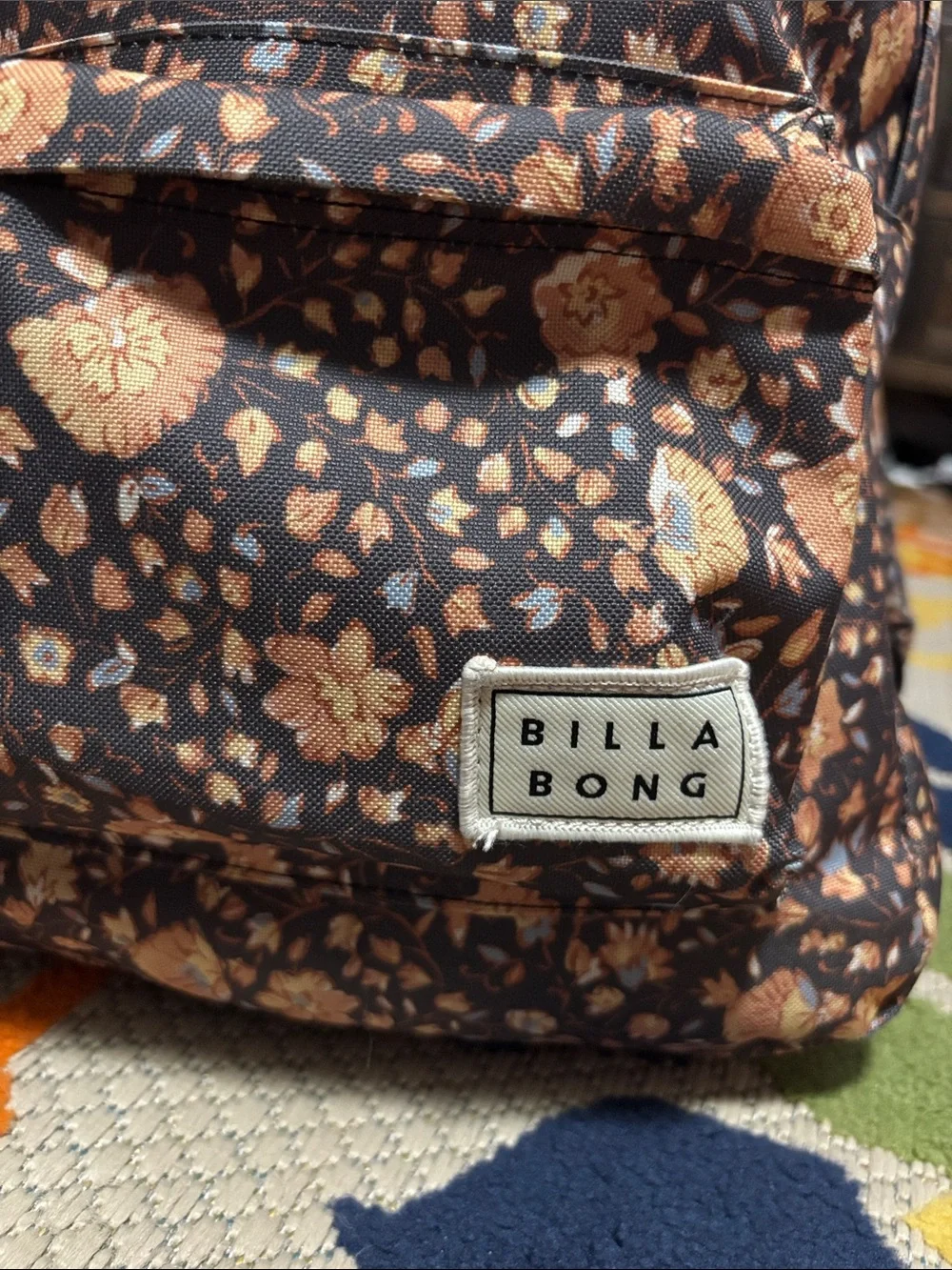 Billabong Floral Print Backpack - Brown, Tan, Blue regular school size